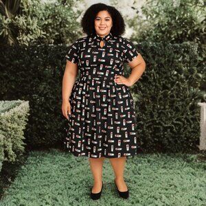 Unique Vintage Fit & Flare Roses Midi Dress Floral Modest Swing Plus 2XL